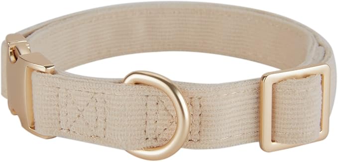 Soft Cotton Dog Collar with Metal Buckle Adjustable Heavy Duty Comfy Corduroy Collars for Small Medium Large Dogs,White,Large