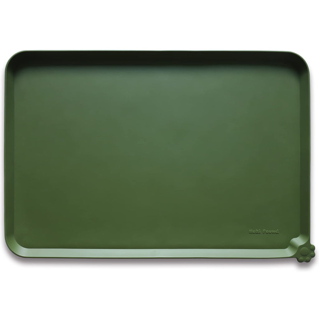 Hoki Found Silicone Pet Food Mat - High-Lips Dog Cat Bowl Placemat - Waterproof, Dark Olive