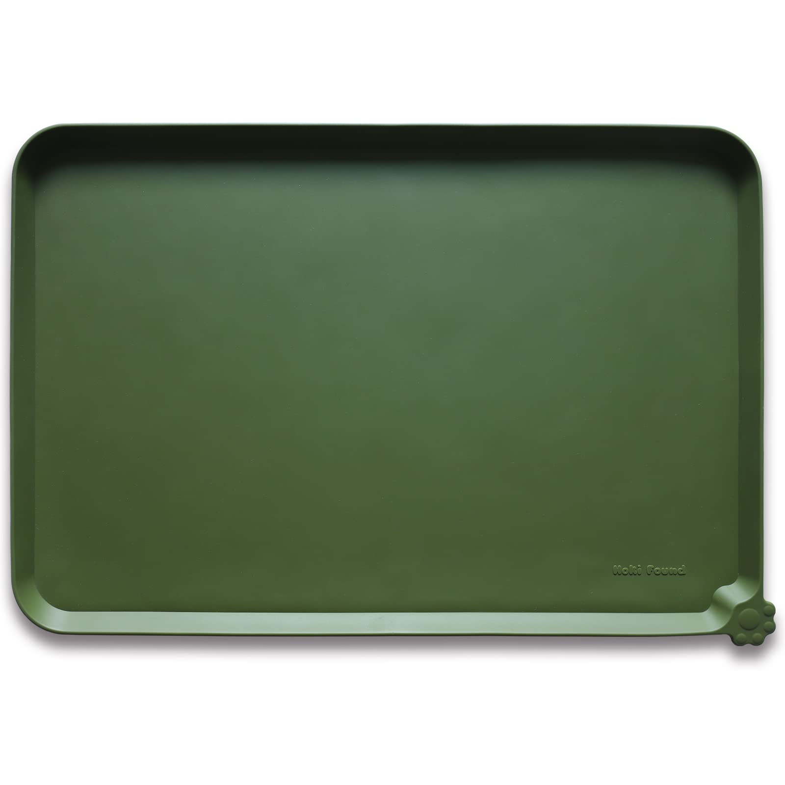 Hoki Found Silicone Pet Food Mat - High-Lips Dog Cat Bowl Placemat - Waterproof, Dark Olive