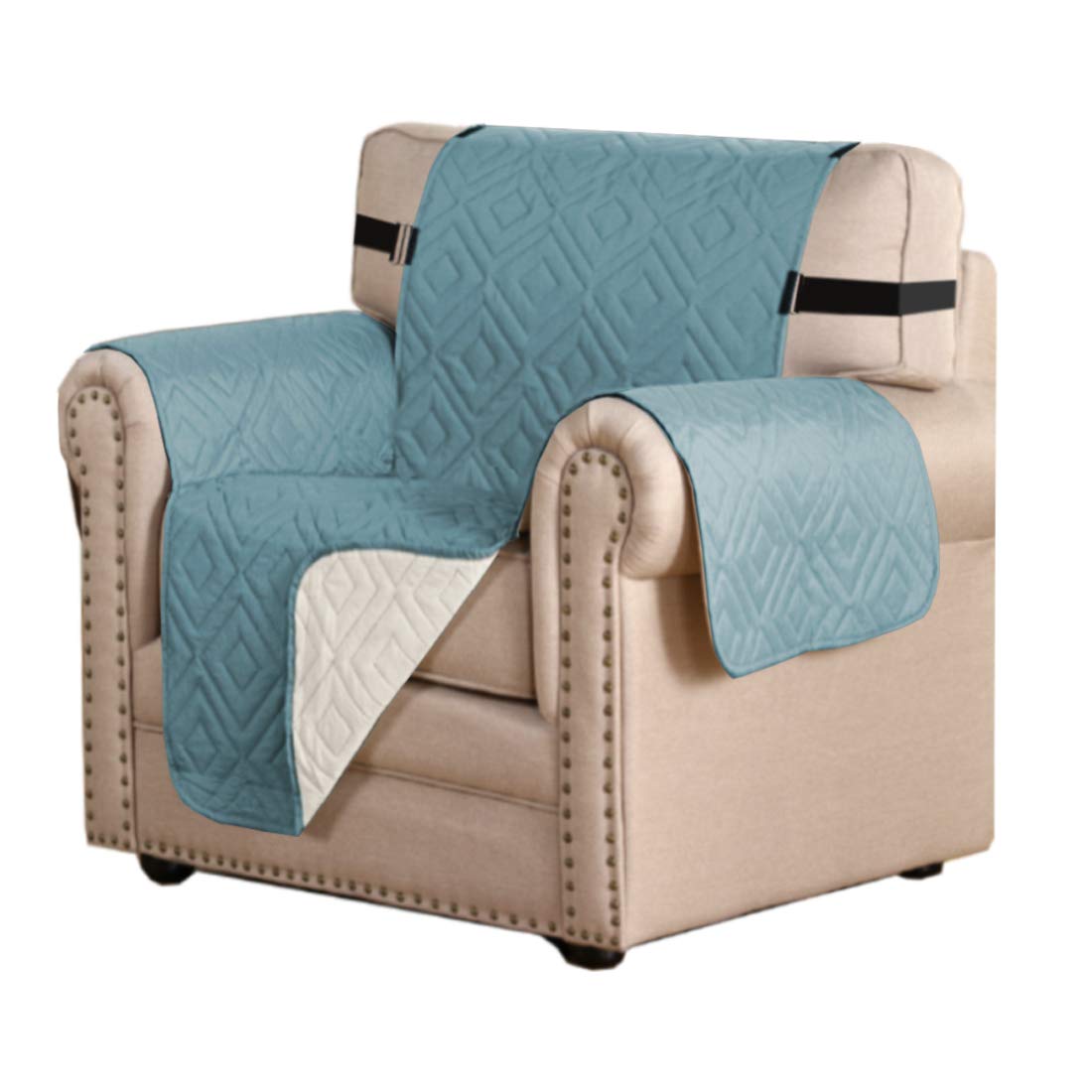 H.VERSAILTEX Reversible Chair Cover Furniture Protector Anti-Slip Couch Cover Water Resistant 2" Elastic Straps Chair Slipcover Pets Fit Sitting Width Up to 21" (Chair:75" x 65", Cameo Blue/Beige)