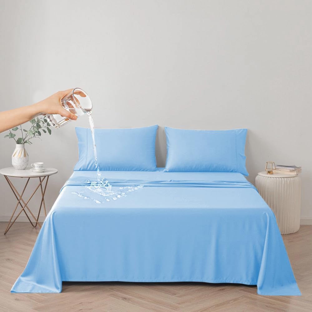 DUJUIKE Waterproof Bed Cover for Dog and Cats,Pet Hair Resistant Bed Sheet Cover, Protective Bed Liner Cover with 100% Waterproof Breathable Thin Fabric (Apricot Yellow, Twin 63 * 90 inch)