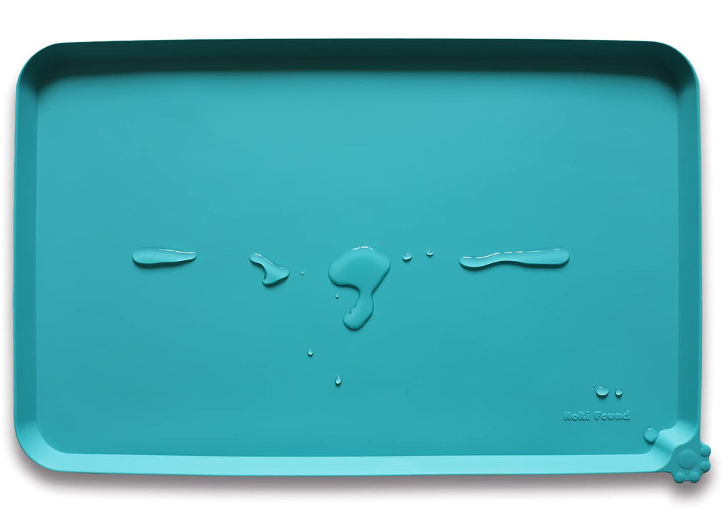 Hoki Found Silicone Pet Food Tray - High-Lips Dog Cat Bowl Mats - Waterproof Dog Cat Food Mats - Battleship — 19" x 12" — 22" x 14"