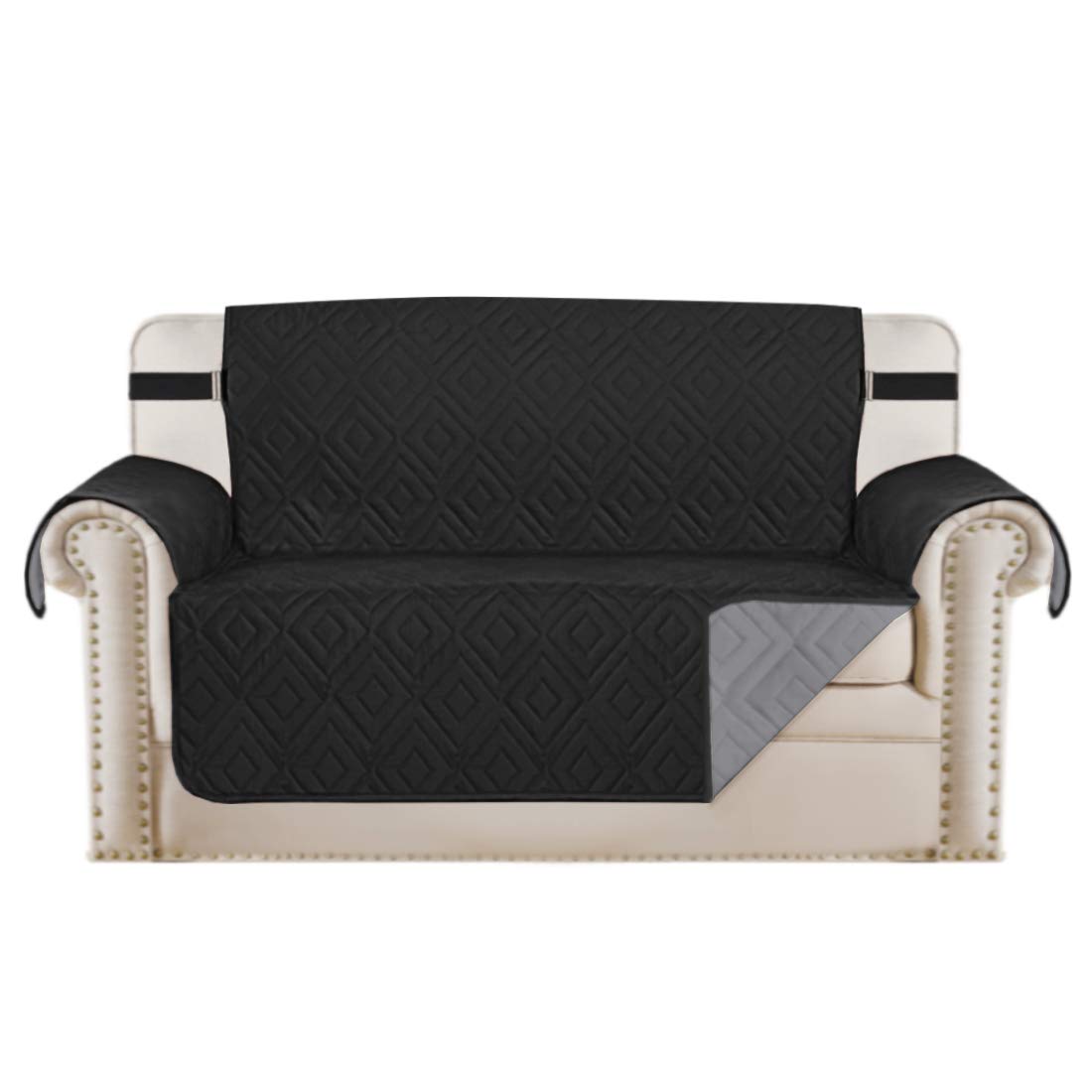 H.VERSAILTEX Reversible Loveseat Cover Furniture Protector Anti-Slip Water Resistant 2" Elastic Straps Couch Covers Pets Kids Fit Sitting Width Up to 54"(Oversized Loveseat: 75" x 98", Navy/Beige)