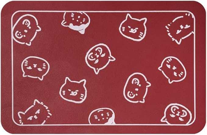 YCT Cat Food Mat, Cat Mat for Food and Water, Pet Feeding Mat, Non-Slip Super Absorbent, with Multiple cat Heads Logo, 18.1 x 11.8 inches