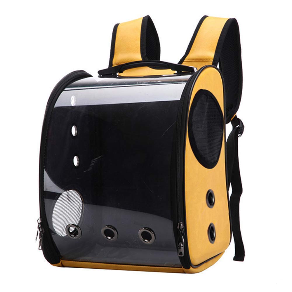 Bird Carrier Clear Parrot Outing Backpack APET Transparent Acrylic Bird Travel Carrier Parrot Travel Cage Panoramic Pet Backpack for Puppy Kitten 33x38x17cm (Pink)