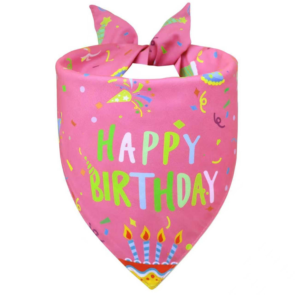 WoffBow Dog Birthday Girl Bandana for Large Dogs, Reversible Pink Scarf