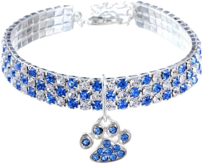 RayMinsino Pet Collar with Diamonds, Adjustable Crystal Diamond Elastic Heart Claw Pendant Wedding cat and Dog Small pet Necklace Jewelry
