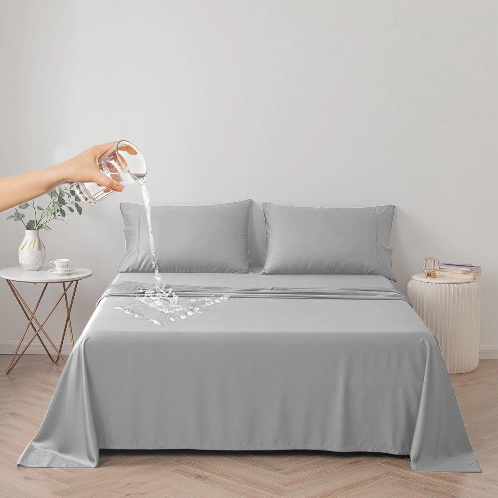 DUJUIKE Waterproof Bed Cover for Dog and Cats,Pet Hair Resistant Bed Sheet Cover, Protective Bed Liner Cover with 100% Waterproof Breathable Thin Fabric (Apricot Yellow, Twin 63 * 90 inch)