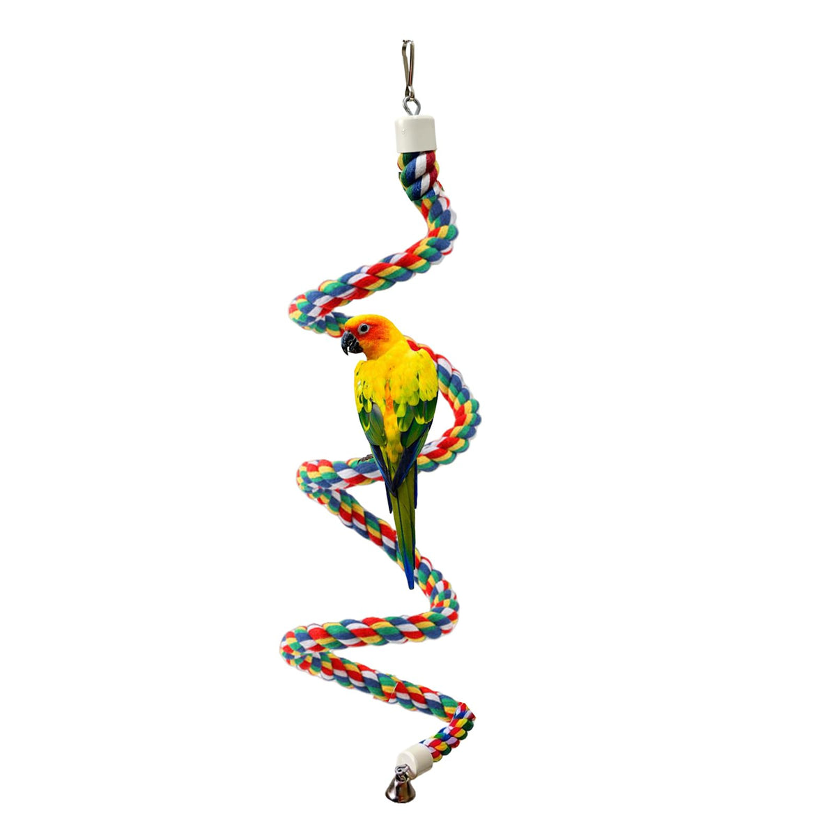24 Inch Bird Perch Rope with 360° Free Rotating Stand, 0.8 Inch Diameter Natural Cotton Rope Perch for Parakeets, Cockatiels, Parrots, Conures - Safe, Durable Bird Cage Accessory for Chewing & Resting