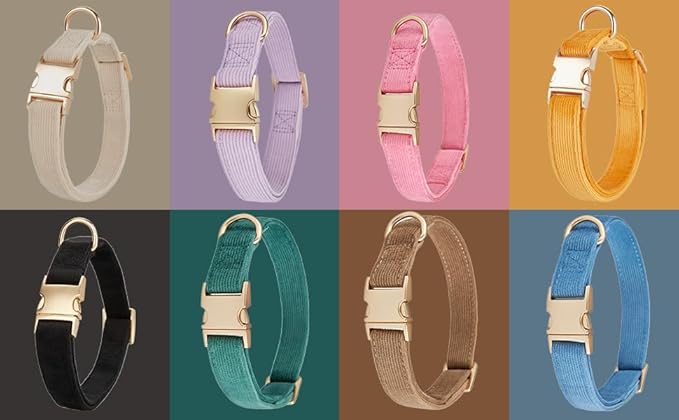 YUDOTE Soft Cotton Dog Collar with Metal Buckle Adjustable Heavy Duty Comfy Corduroy Collars for Small Medium Large Dogs,White,Small