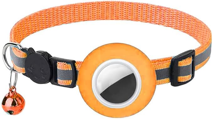 Tracker-Ready Breakaway Cat Collar (No Tracker Included) - Detachable GPS Holder + Safety Bell - Adjustable Reflective Collar with Quick-Release Buckle - for AirTag/Tile Compatible (Fluorescent Green)
