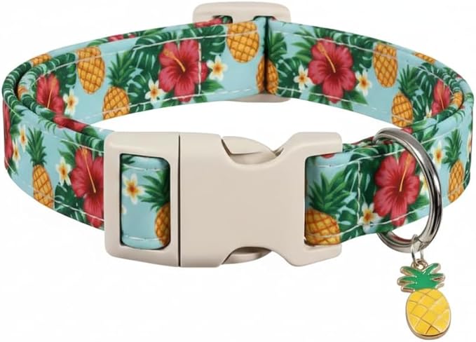 Britwicfr Summer Dog Collar with Tropical Pattern, Cute Dog Collar for Girl Boy Dogs, Pet Collar with Unique Print and Soft Fabric, Suitable for Small Dogs
