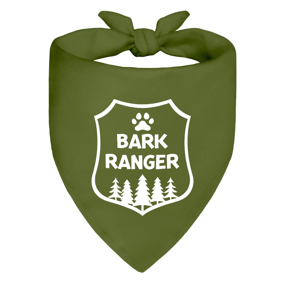 ZBBFSCSB Bark Ranger Green Dog Bandana, Funny Gifts for Dog Lover Mom Dad, Puppy Scarf Photo Prop for Explore Outdoor Adventure Hiking Camping Mountain, Gifts for Ranger, Pet Scouts Bandana