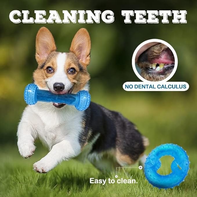 SPOFLY Puppy Chew Toys for Teething Puppies, Cooling Dog Toys Natural Teething Rubber, 2 Pack Freezable Teething Toys, Cleaning Teeth and Protects Oral Health Both Small Dogs & Medium Dog Suitable
