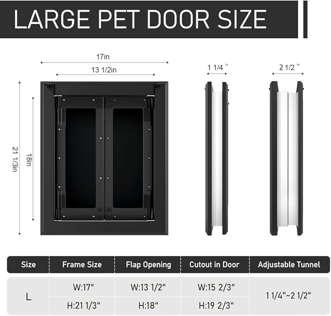 Aluminum Large Dog Door for Medium Large Dogs Up to 110 LBS, Black