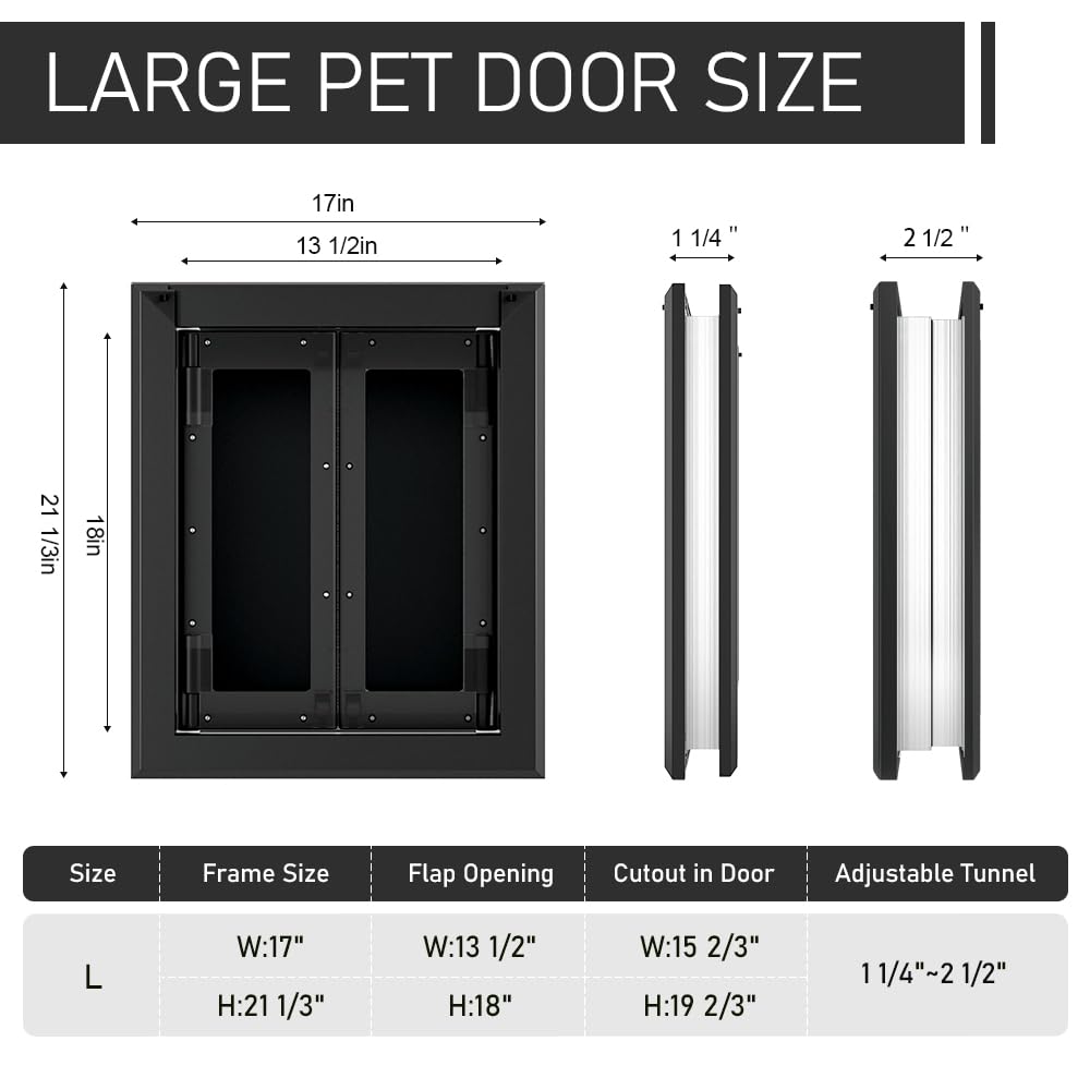 Aluminum Large Dog Door for Medium Large Dogs Up to 110 LBS, Black