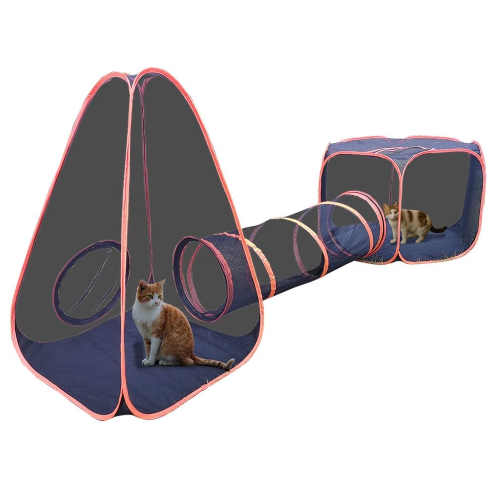 Portable Cat Small Animals Playpen DIY Outdoor Enclosures Freely Combinable 2in1 4in1 6in1 Pop Up Pet Play Tent Tunnel Cube House for Cat Puppy Rabbit (4in1 Tower Tent Tunnel)