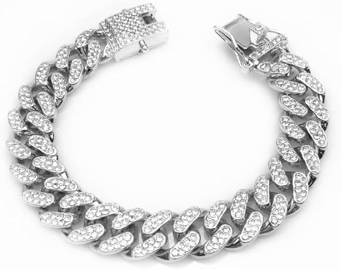 Dog Collar Cuban Link Rose Glod Crystal Dog Necklace Metal Chain Collar with Design Secure Buckle Pet Collar Jewelry Accessories for Small Medium Large Dogs Cats(Rose Glod 14inch)