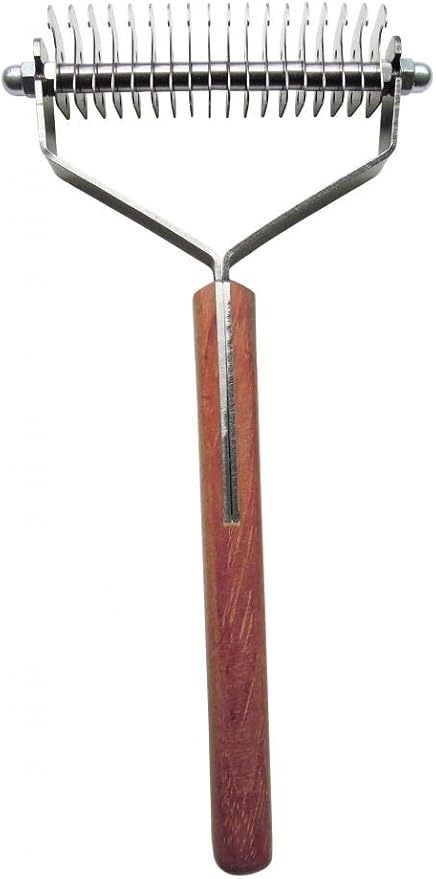 Mars Coat King Double Wide Dematting Undercoat Grooming Rake Stripper Tool for Dogs and Cats, Stainless Steel with Wooden Handle, Made in Germany, 23-Blade