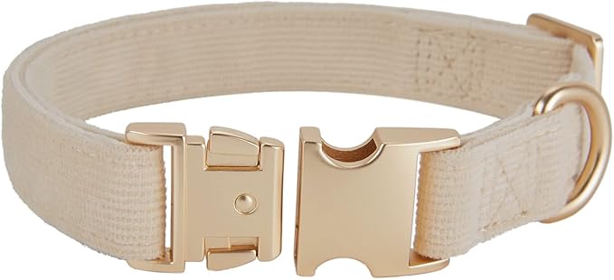 YUDOTE Soft Cotton Dog Collar with Metal Buckle Adjustable Heavy Duty Comfy Corduroy Collars for Small Medium Large Dogs,White,Small