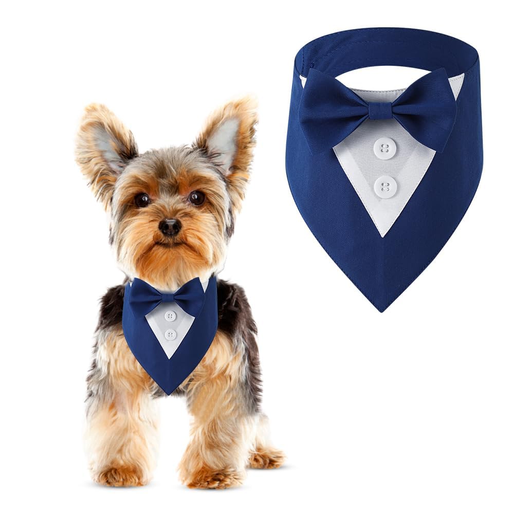 Dog Tuxedo, Adjustable Formal Wedding Outfit Bandana Dog Tux Collar with Bow Tie, Pet Birthday Valentines Outfit Cosplay(X-Small)