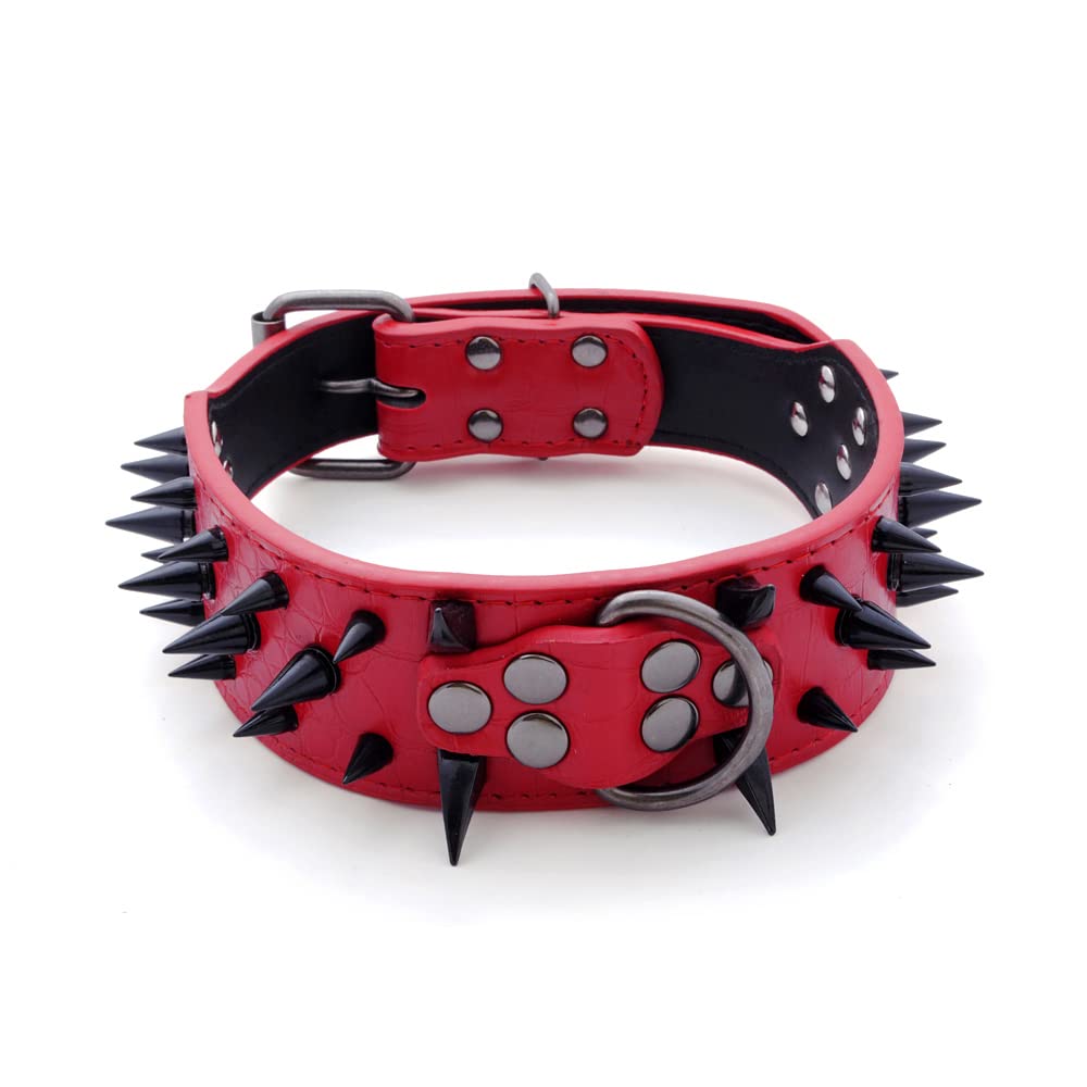 Serijoars Spiked Studded Dog Collar, PU Leather Dog Collar, Adjustable Pet Collars for Medium or Large Breed Pet (XL, White5)