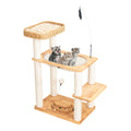 PETTIFUL Wood Cat Tree for Large Cats, Modern Cat Tree Tower with Wide Shelves Cotton Scratching Posts, Super Sturdy Base, Cozy Perches, and Interactive Toys for Indoor Kittens