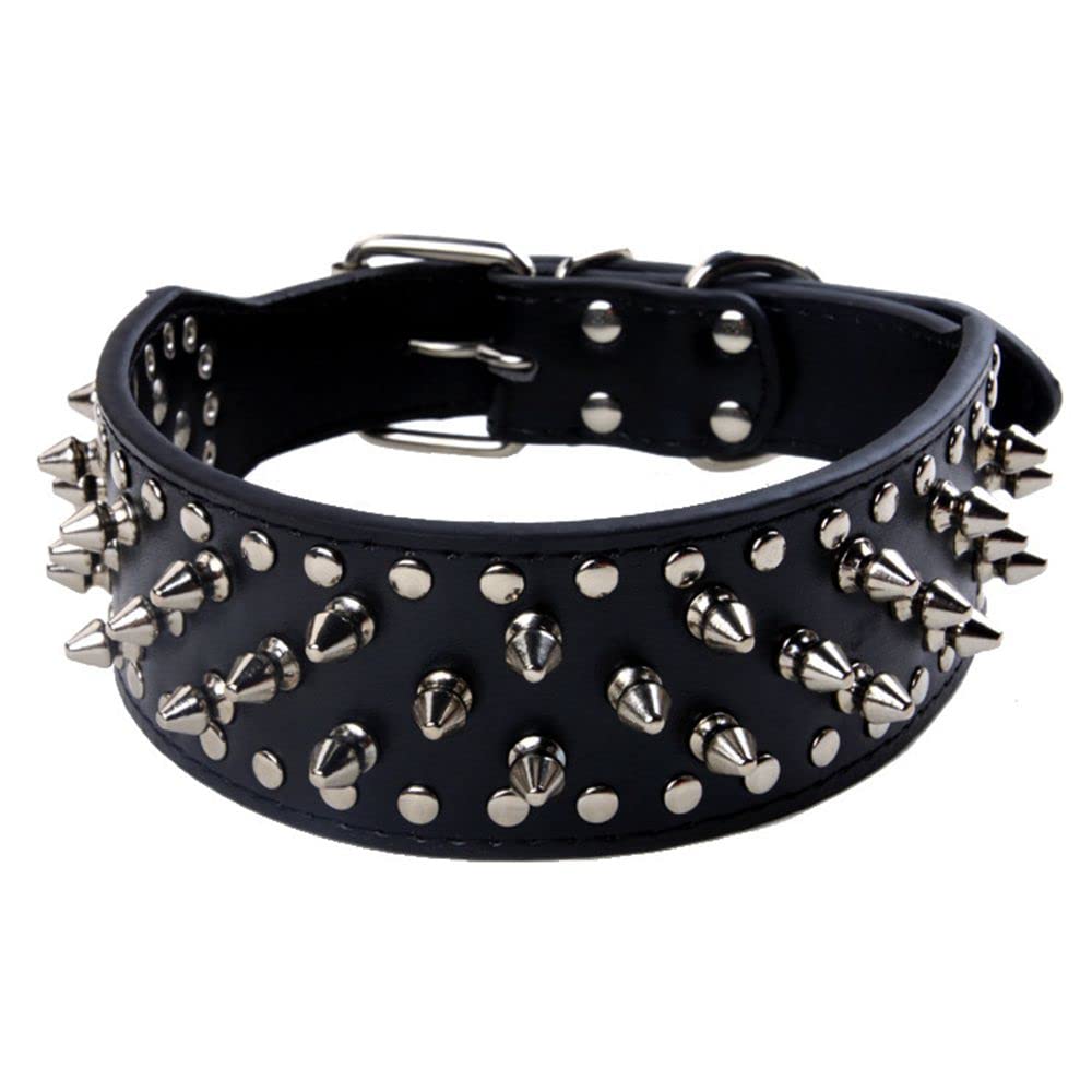 Serijoars Spiked Studded Dog Collar, PU Leather Dog Collar, Adjustable Pet Collars for Medium or Large Breed Pet (L, Red3)