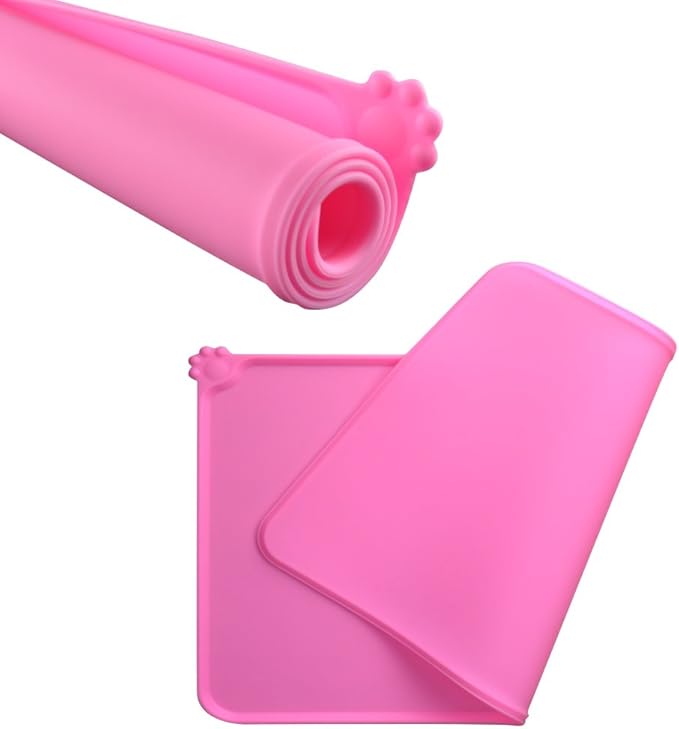 Silicone Cat & Dog Bowl Mat, Non-Slip Pet Feeding Mat - Waterproof Dog & Cat Placemat (21"x14.8", Pink)