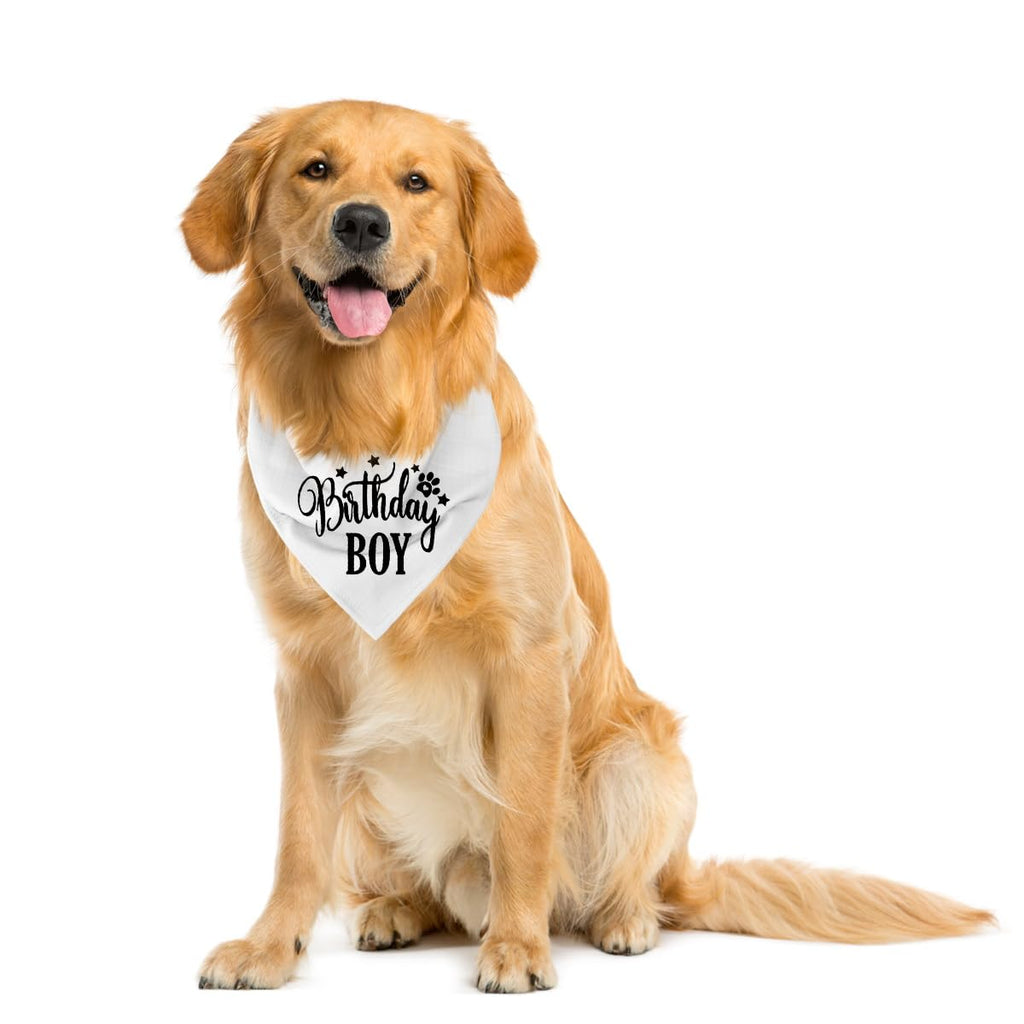 Birthday Boy Dog Bandana, White Pet Triangle Scarf for Birthday Party Photo Outfit, Celebration Party Pet Accessory, Puppy Neckerchief for Small Medium Dogs