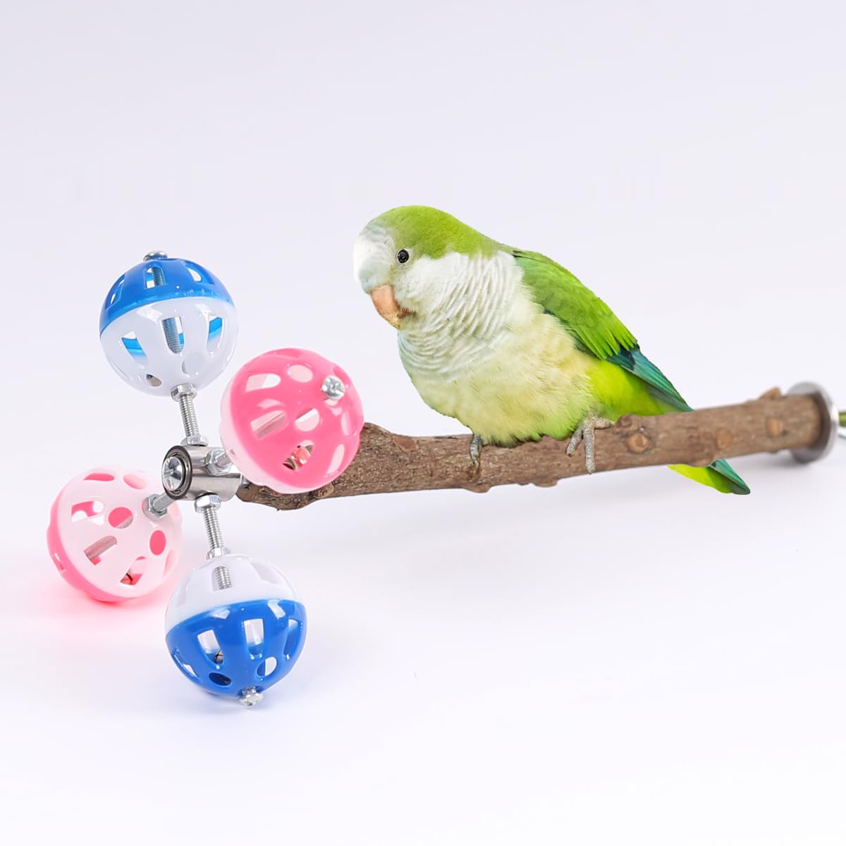 Pepper Wood Bird Perch Toy with Rotating Balls,Bird Stand Toy for Parakeet, Natural Wood Stand Perch Toy for Metal Cage, Fun Toy for Parrots Cockatiels Budgies Budgerigars Parrotlets Lovebirds Ringne