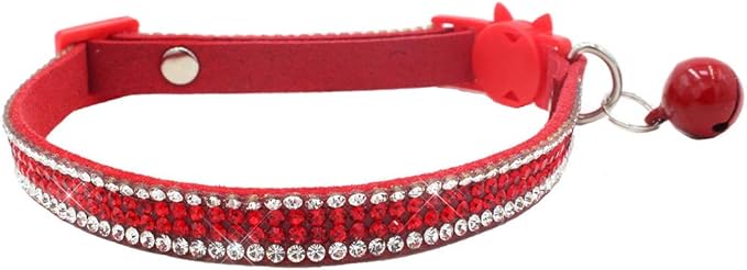 THAIN Basic Adjustable Cat Collar Bling Diamond Breakaway with Bell for Kitten Girl boy (Blue)