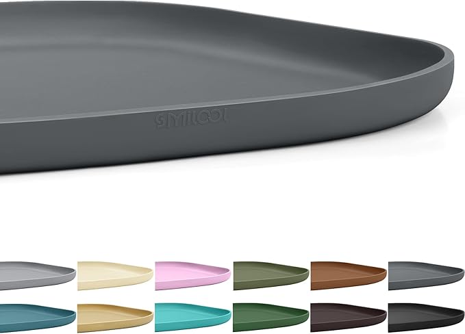 SMILOOL Silicone Pet Feeding Mat with Raised Edge for Food and Water, Dog Bowl Mats, Cat Bowls Placemat with High Lip for Floor Waterproof, Rubber Tray for Cats and Dogs 24 x 16 x 0.8 Dark Grey