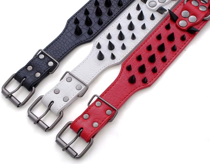 Serijoars Spiked Studded Dog Collar, PU Leather Dog Collar, Adjustable Pet Collars for Medium or Large Breed Pet (M, Leopard3)