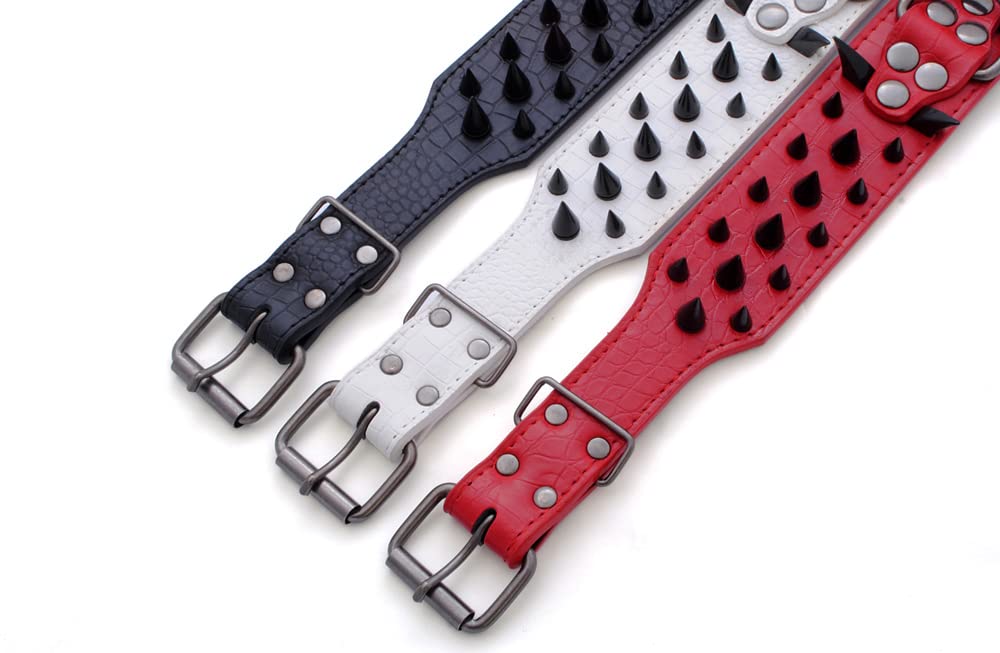 Serijoars Spiked Studded Dog Collar, PU Leather Dog Collar, Adjustable Pet Collars for Medium or Large Breed Pet (XL, Pink3)