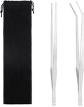 Segarty Longer Tweezers Aquascaping Tools with 1 Bag, 2 in 1 Stainless Steel Silver Aquarium Tools Kit for Fish Tank Aquatic Plant, Feeding Tweezer Curved Tweezer Anti Rust Aquascape Set