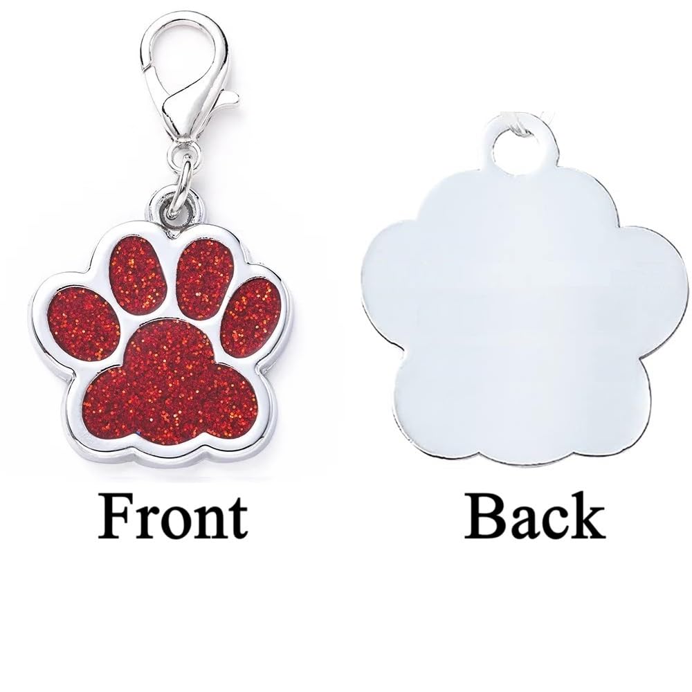 Personalized Dog/Cat Cute Paw Pet ID Tag with Unique Laser Engraving Name and Phone Number for Pet Collar or Key Chain (Pink)