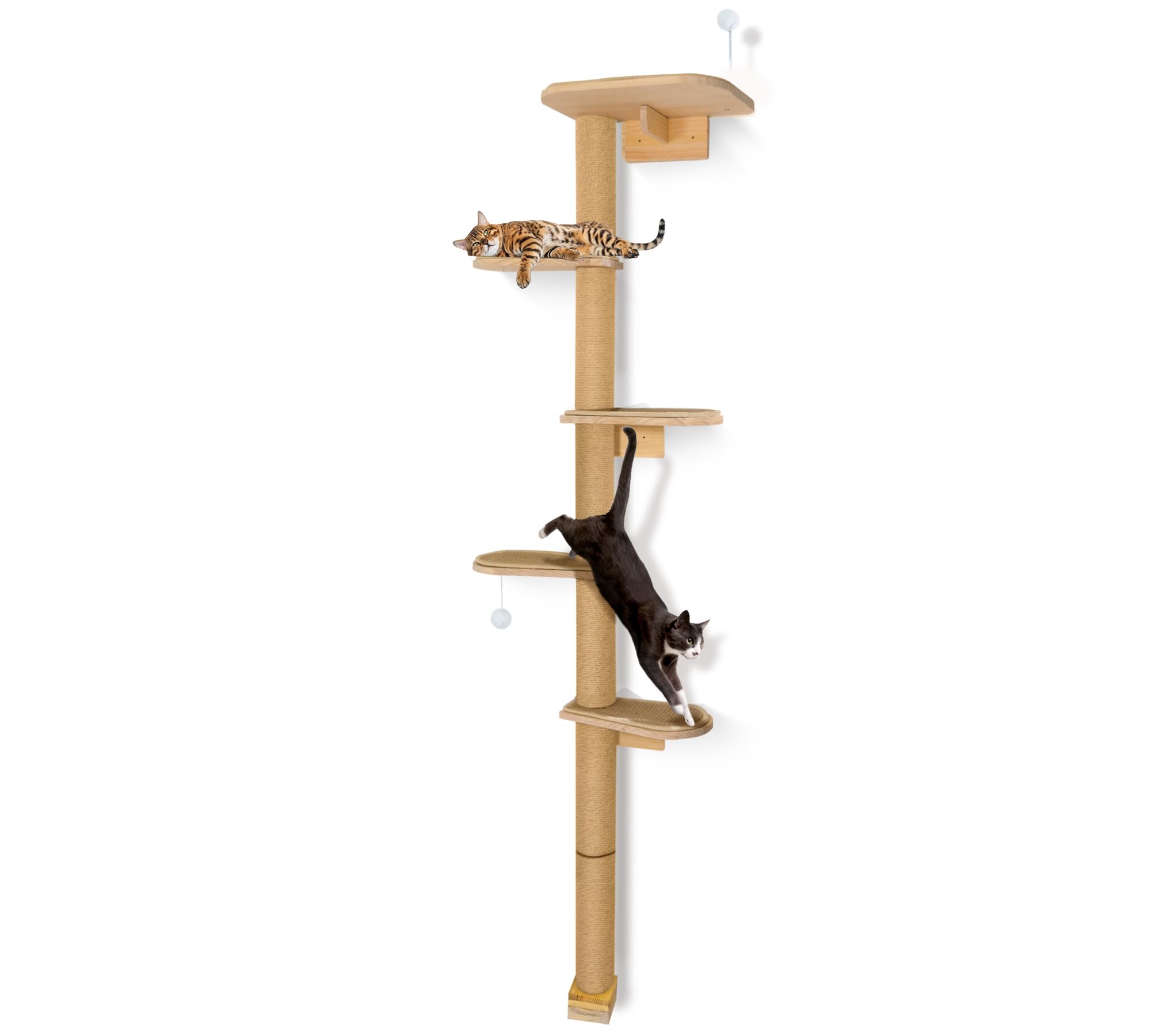 Wild Simulation Cat Tree for Kittens, 5-Level Floor to Ceiling Cat Wall Shelves with Sisal Mat Platforms, Rotating Wall-Mounted Climbing Tower for Scratch, Lookout & Perch