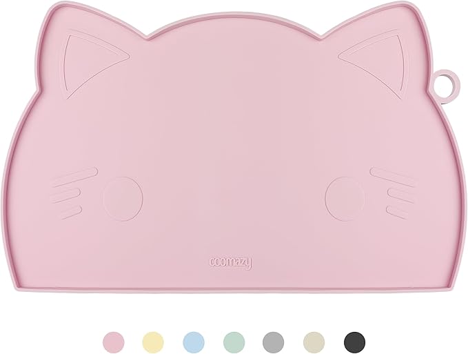 Coomazy Cat Food & Water Mat Thicker Non-Slip Silicone Mat with Raised Edge