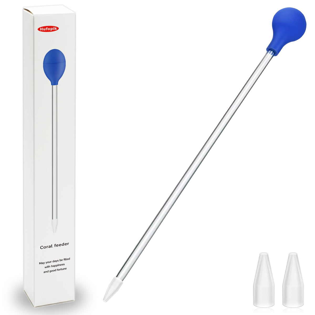 Hufopik 2 Pcs 18.5 in Long Pipette for Fish Tank Coral Food Feeder Long Syringe Aquarium Coral Feeding Tube for Marine Fish Reef Aquatic Plant Spider Snake Lizard