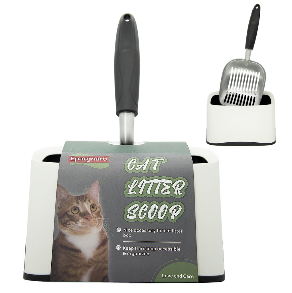 Epargnaro Heavy Duty Cat Litter Scoop with Holder - All Metal Cat Litter Scooper with Holder - Speed Sifter Litter Box Scooper Captures All Clumps - Aluminum Cats Litter Scooper