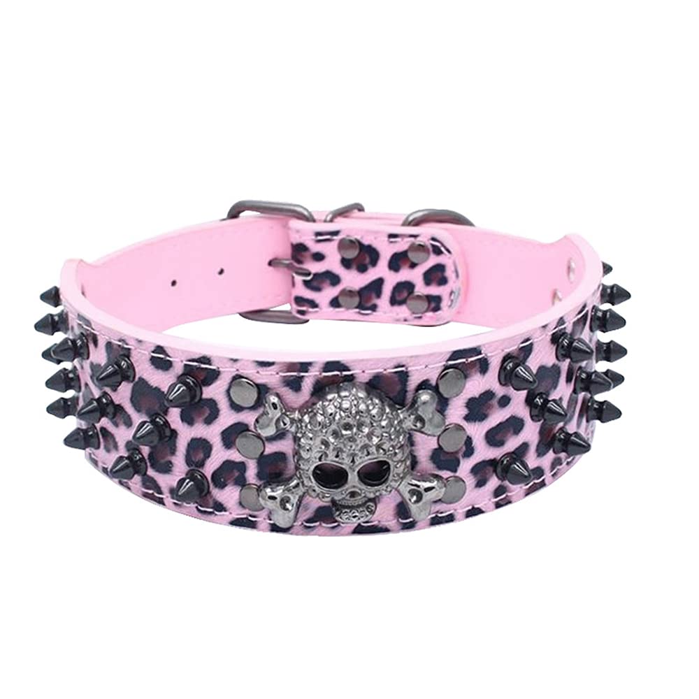 Serijoars Spiked Studded Dog Collar, PU Leather Dog Collar, Adjustable Pet Collars for Medium or Large Breed Pet (M, Pink)