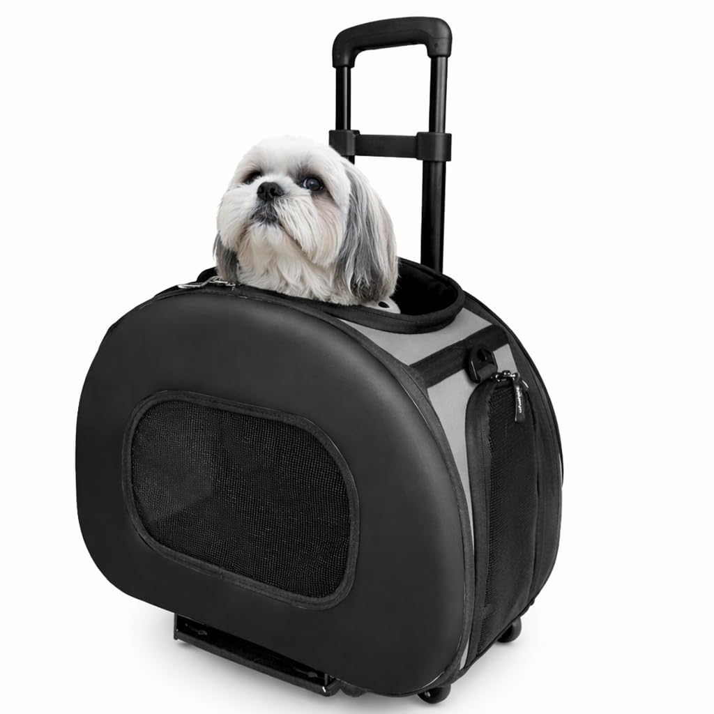 Pet Life ® 'Final Destination' Military-Grade Hardshell and Light 2-in-1 Wheeled or Carrying Travel Airline Cat and Dog Carrier Crate or Portable Pet Kennel