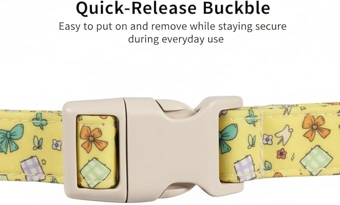 Britwicfr Small Dog Collar with Cute Bowtie Print, Girl Dog Collar for Puppy, Extra Small & Small Dogs, Spring Summer Yellow Puppy Collar with Pendant and Soft Fabric, XS