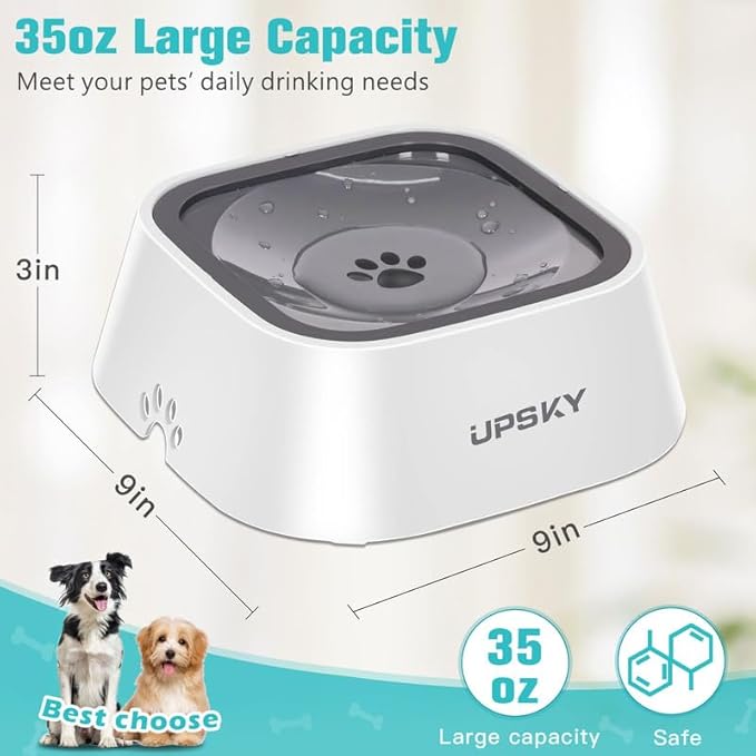UPSKY 35oz No-Spill Pet Water Bowl, Slow Water Feeder for Dogs and Cats