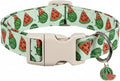 Britwicfr Summer Dog Collar for Medium Dogs, Cute Dog Collar with Watermelon Pattern and Pendant, Green Pet Collar with Soft Cotton Fabric and Robust Buckle