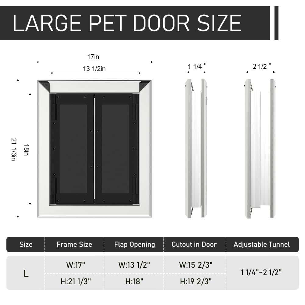 Aluminum Large Dog Door for Medium Large Dogs Up to 110 LBS, Black