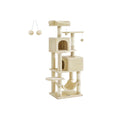 Feandrea Cat Tree, 59.5-Inch Tall Cat Tower, Plush Multi-Level Condo with 5 Scratching Posts, 2 Perches, 2 Caves, Hammock, 2 Pompoms, Beige UPCT192M01