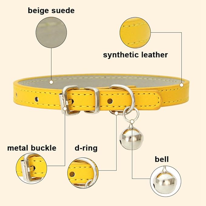 Orange Puppy Collar with Bell, Soft Pu Leather Cat Collars Adjustable Buckle for XXS XS Extra Small Medium Tiny Female Male Boys Girls Pets Dogs Kitten Teacup Yorkie S