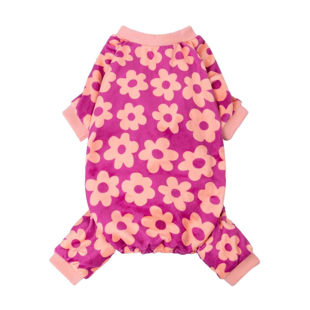Fitwarm Flower Fleece Dog Pajamas, Warm Winter Dog Clothes for Small Dogs Girl, Cozy Pet Onesie with Feet, Pink, Medium